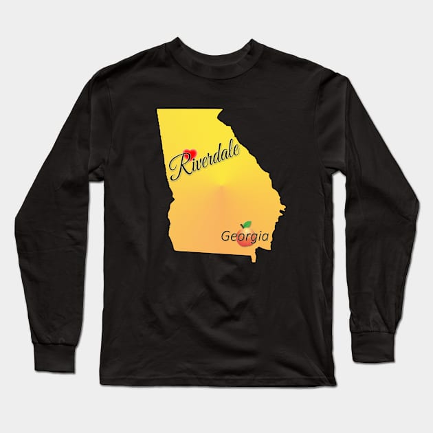 Riverdale Georgia state with heart locator Long Sleeve T-Shirt by Silver Pines Art